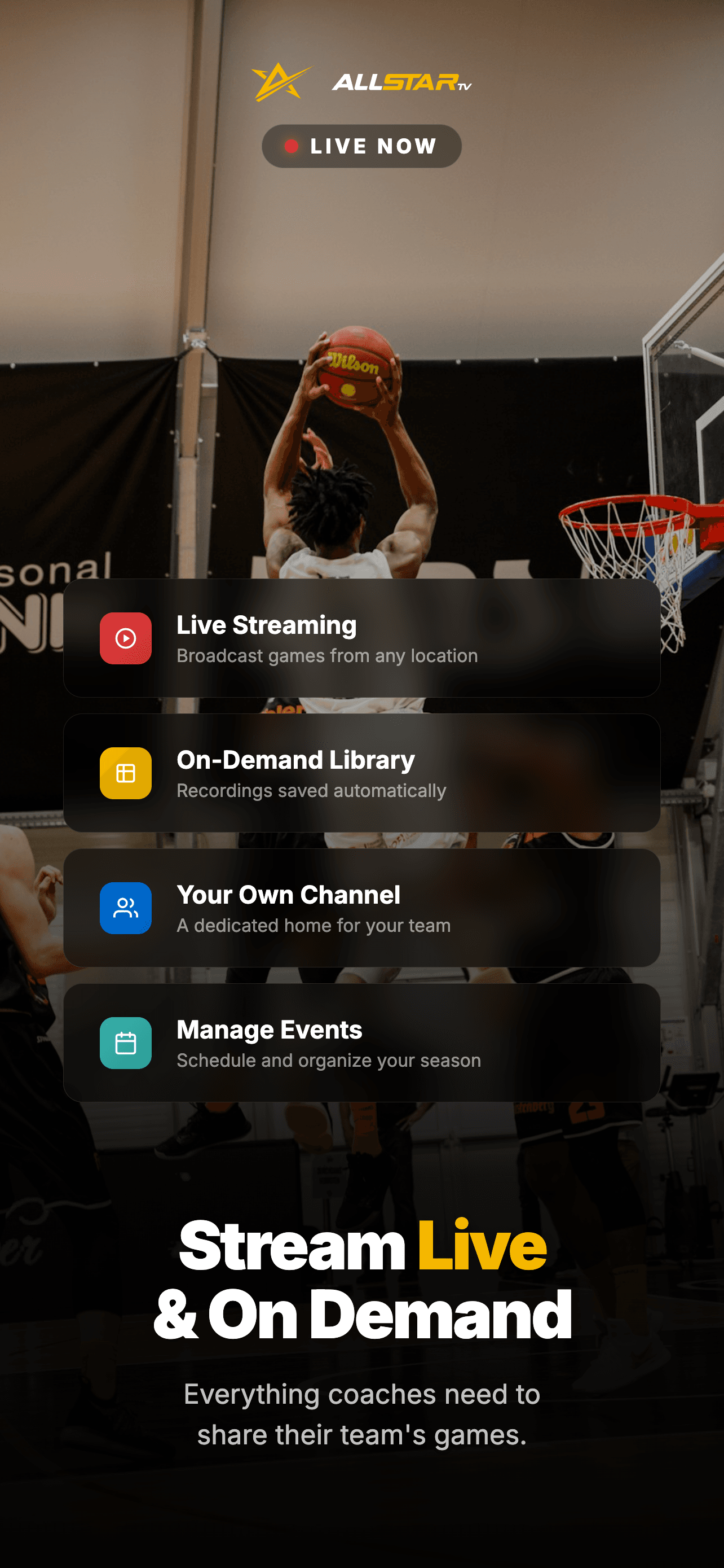 Browsing live and on-demand games in the AllStarTV app